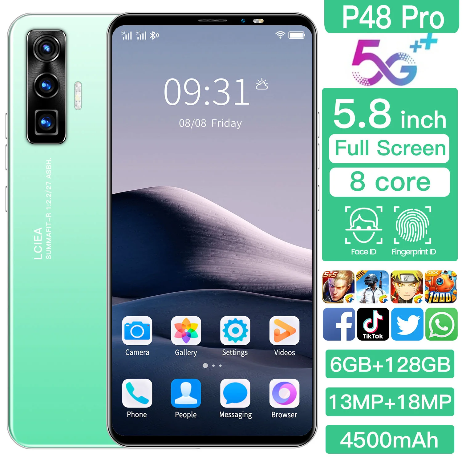 Global Version Full Screen P48 Pro 5.8inch Cellphone 8+256G 4500mAh Fast Charge 5G Dual SIM face ID Network Android Smartphone 
Global Version Full Screen P48 Pro 5.8inch Cellphone 8+256G 4500mAh Fast Charge 5G Dual SIM face ID Network Android Smartphone