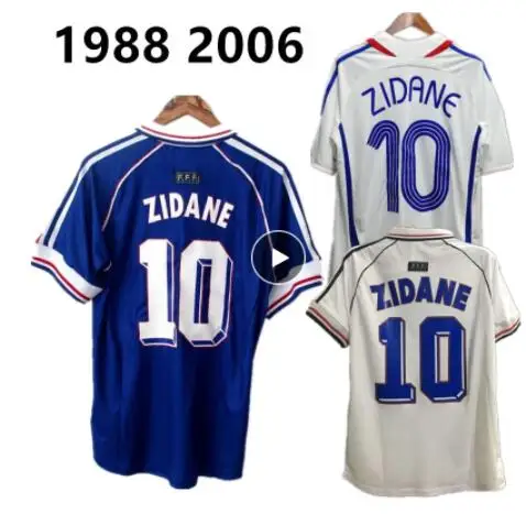 Ретро футболки 1998 HOME AND AWAY 10 ZIDANE 12 Генри синие белые в наличии | Мужская одежда