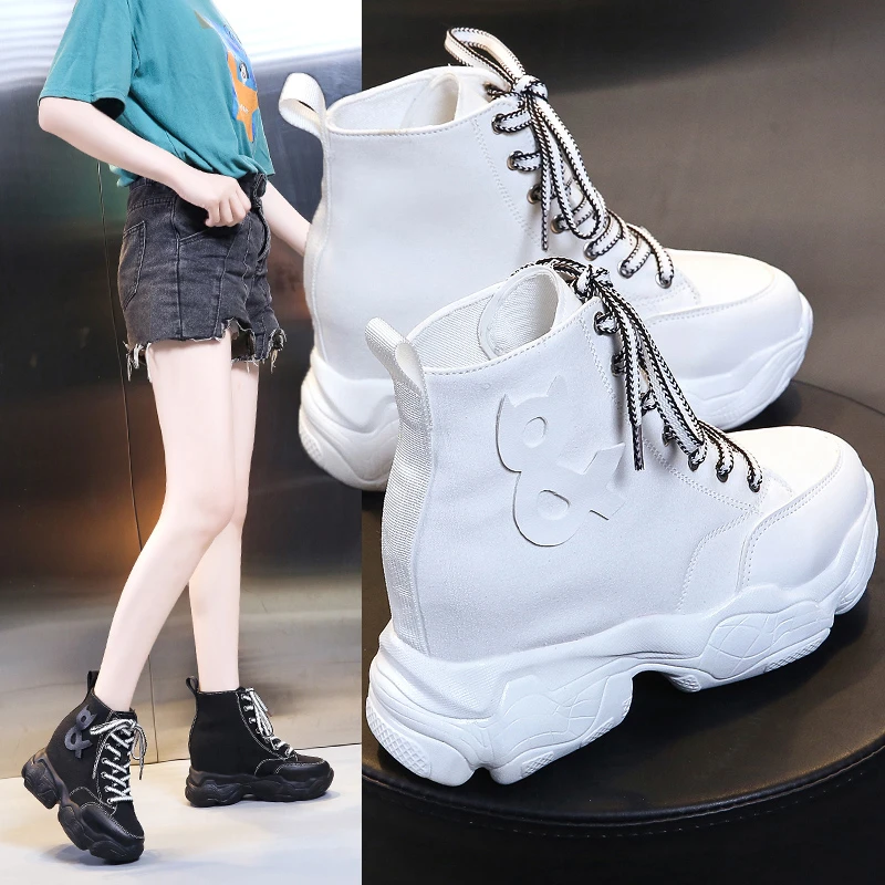 2021 New Autumn Women Ankle Boots 9CM Heels High Top Wedge Boots Platform Canvas Sneakers Short Boots For Woman Botas Feminina 
2021 New Autumn Women Ankle Boots 9CM Heels High Top Wedge Boots Platform Canvas Sneakers Short Boots For Woman Botas Feminina