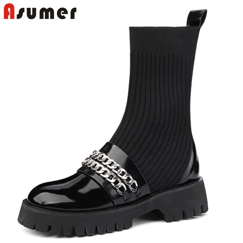 Asumer 2021 Autumn Winter Ankle Boots Women Shoes Chain Round Toe Knitting Stretch Sock Boots Comfortable Flat Shoes Ladies
Asumer 2021 Autumn Winter Ankle Boots Women Shoes Chain Round Toe Knitting Stretch Sock Boots Comfortable Flat Shoes Ladies