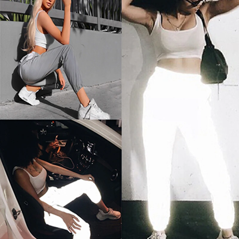 Casual Flash Reflective Material Jogger Pants Autumn Winter Clothes Women Gray Solid Streetwear Harajuku Trousers
Casual Flash Reflective Material Jogger Pants Autumn Winter Clothes Women Gray Solid Streetwear Harajuku Trousers
