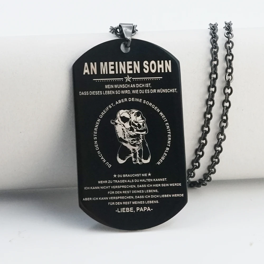 MYLONGINGCHARM 29x51mm Black Military tag necklace-AN MEINEN SOHN 
MYLONGINGCHARM 29x51mm Black Military tag necklace-AN MEINEN SOHN