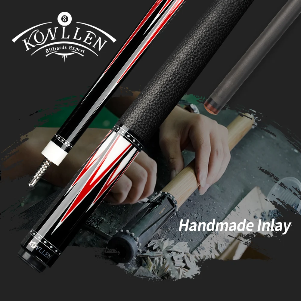 

KONLLEN Billiard Carbon Fiber Shaft 13mm Tip Solid Wood Inlay Stick 4 pieces in1 Butt 3*8/8 Radial Joint Handmade Kit Pool Cue