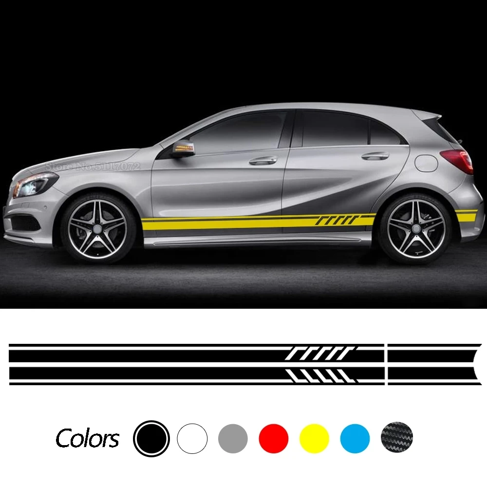 

Car Door Side Stripe Skirt Decals Stickers for Mercedes Benz A Class W176 W177 A45 A180 A200 A220 A250 X117 AMG Accessories 2pcs