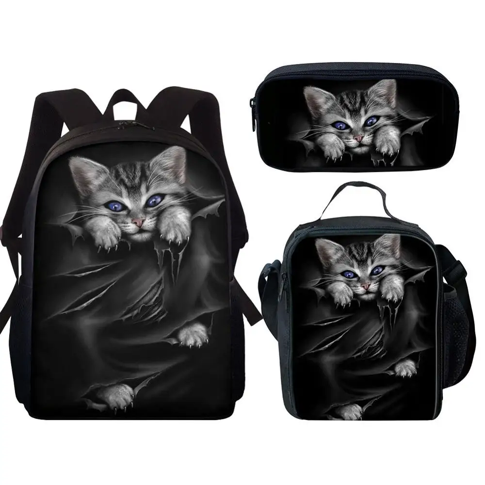 

Набор из 15-дюймового школьного рюкзака с 3D-принтом черной кошки для подростков, мальчиков и девочек, сумка для книг, сумка для учеников начал...
