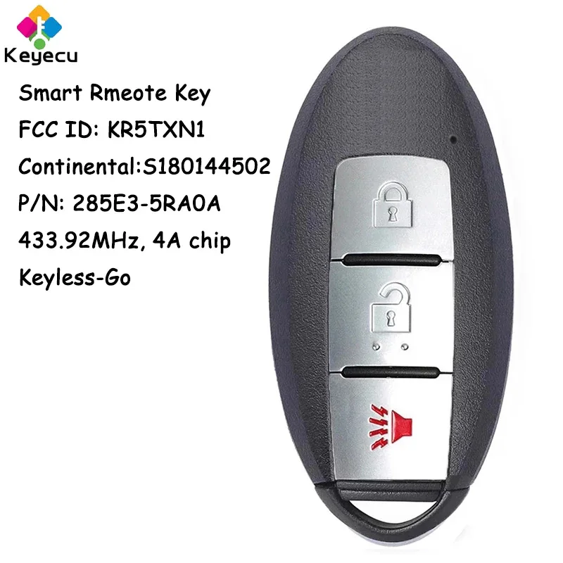 

KEYECU S180144502 KR5TXN1 Keyless Go Smart Remote Car Key With 3 Buttons 433.92MHz 4A Chip - FOB for Nissan Kicks 2018 2019 2020