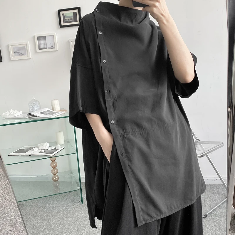 Men Asymmetry Design Japan Style Short Sleeve Loose Casual Black White Shirt Male Women Couple Streetwear Shirts 
Men Asymmetry Design Japan Style Short Sleeve Loose Casual Black White Shirt Male Women Couple Streetwear Shirts