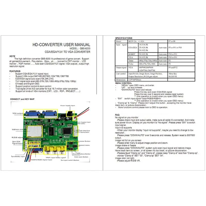 Аркадная игра RGB/CGA/EGA/YUV к двойному VGA HD видео конвертер плата адаптера GBS 8220