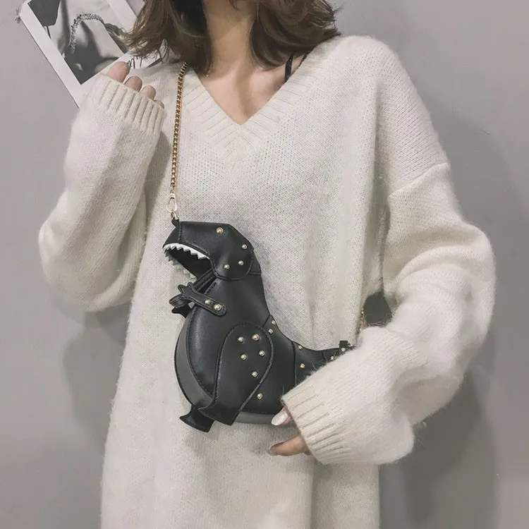 Bolso de hombro con remaches Diseño dinosaurio RU 3D para mujer bolso крузадо piel sintética|Сумки и корзины для