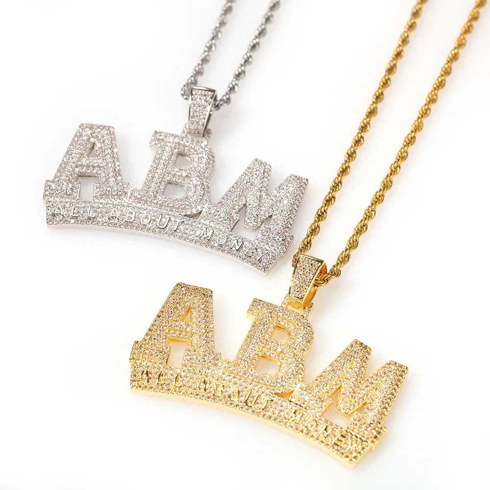 Hip Hop New Iced Out Letter ABM Pendant Necklace Pave Full CZ Zircon Fashion Designer All About Money Rapper Jewelry Gifts
Hip Hop New Iced Out Letter ABM Pendant Necklace Pave Full CZ Zircon Fashion Designer All About Money Rapper Jewelry Gifts