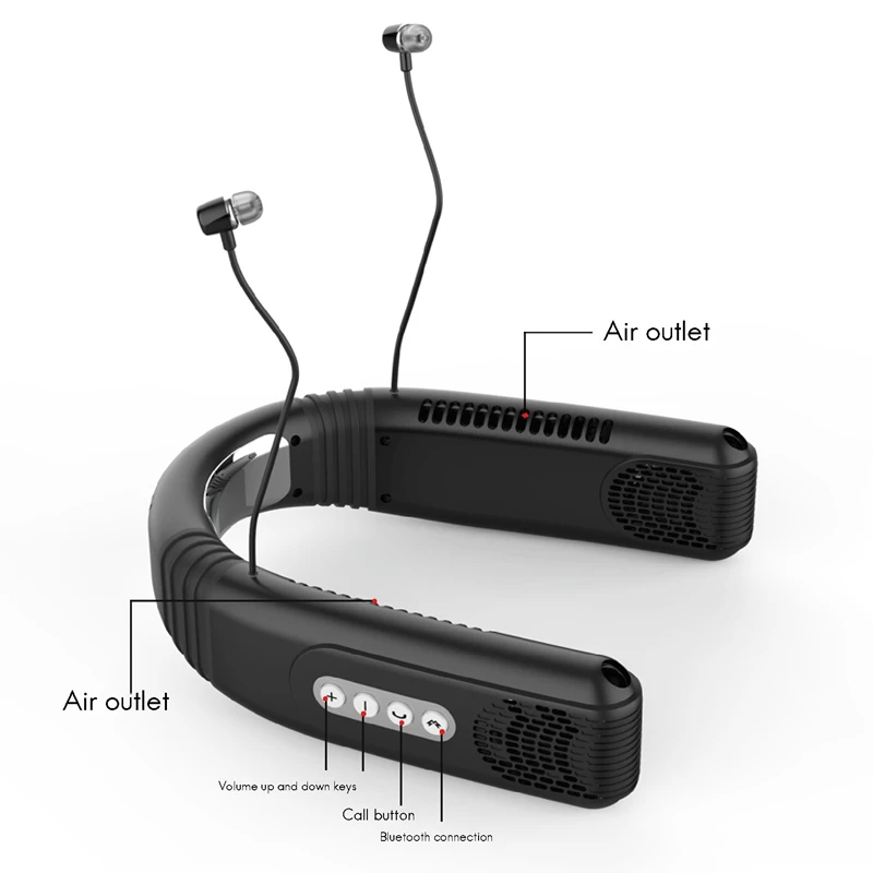 Cooling Lazy Wireless Hanging Neck Fan with Bluetooth Headset Removable Outdoor Silent Small Air Conditioning Fan 
Cooling Lazy Wireless Hanging Neck Fan with Bluetooth Headset Removable Outdoor Silent Small Air Conditioning Fan