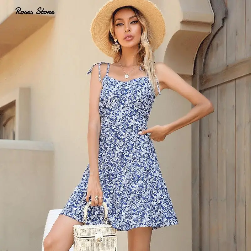 Women's Summer Tie Strap Floral A Line Chic Cami Dresses Sexy Casual V Neck Backless Mini Sundress Blue Beach Party Clothes 2021
Women's Summer Tie Strap Floral A Line Chic Cami Dresses Sexy Casual V Neck Backless Mini Sundress Blue Beach Party Clothes 2021