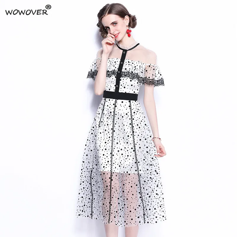 Elegant Flounced Lace Transparent Sexy White Mesh Dress for Party Summer Woman Clothes Short Sleeve Polka Dot Sweet Midi Vestido
Elegant Flounced Lace Transparent Sexy White Mesh Dress for Party Summer Woman Clothes Short Sleeve Polka Dot Sweet Midi Vestido