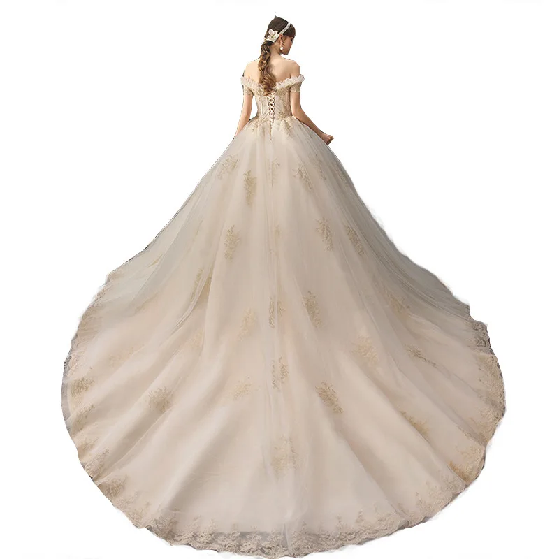 Noble Boat Neck Wedding Dress Elegant Champagne Short Sleeve Wedding Gown With Train Bridal Dress Plus Size Vestido De Noiva
Noble Boat Neck Wedding Dress Elegant Champagne Short Sleeve Wedding Gown With Train Bridal Dress Plus Size Vestido De Noiva