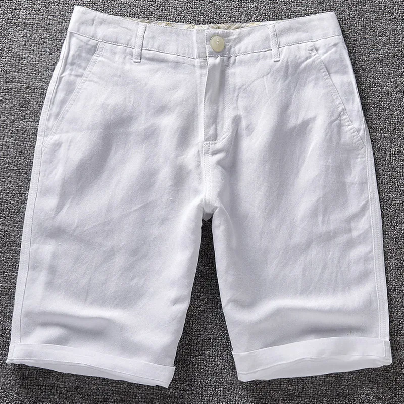 

De los hombres pantalones cortos de lino de los hombres de algodon de verano de playa corto de la marca de los hombres 2021