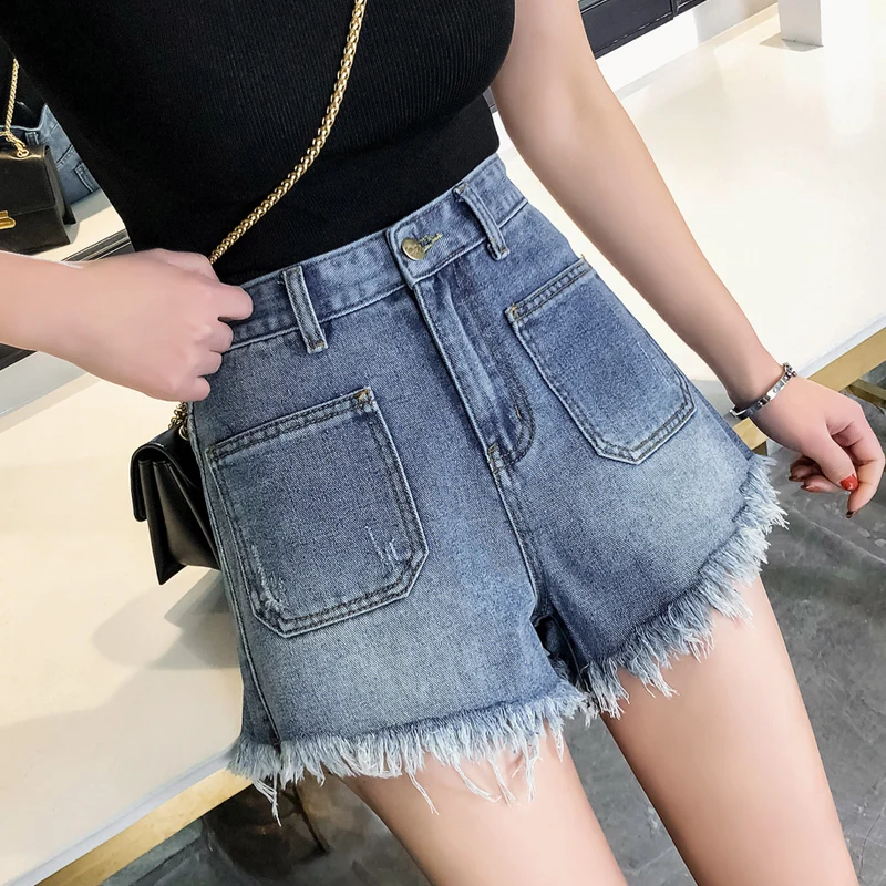 Women Denim Shorts High Waist Plus Size Fashion Blue Wide Leg Female Hole Ripped Pocket Jeans Ropa De Mujer Student
Women Denim Shorts High Waist Plus Size Fashion Blue Wide Leg Female Hole Ripped Pocket Jeans Ropa De Mujer Student
