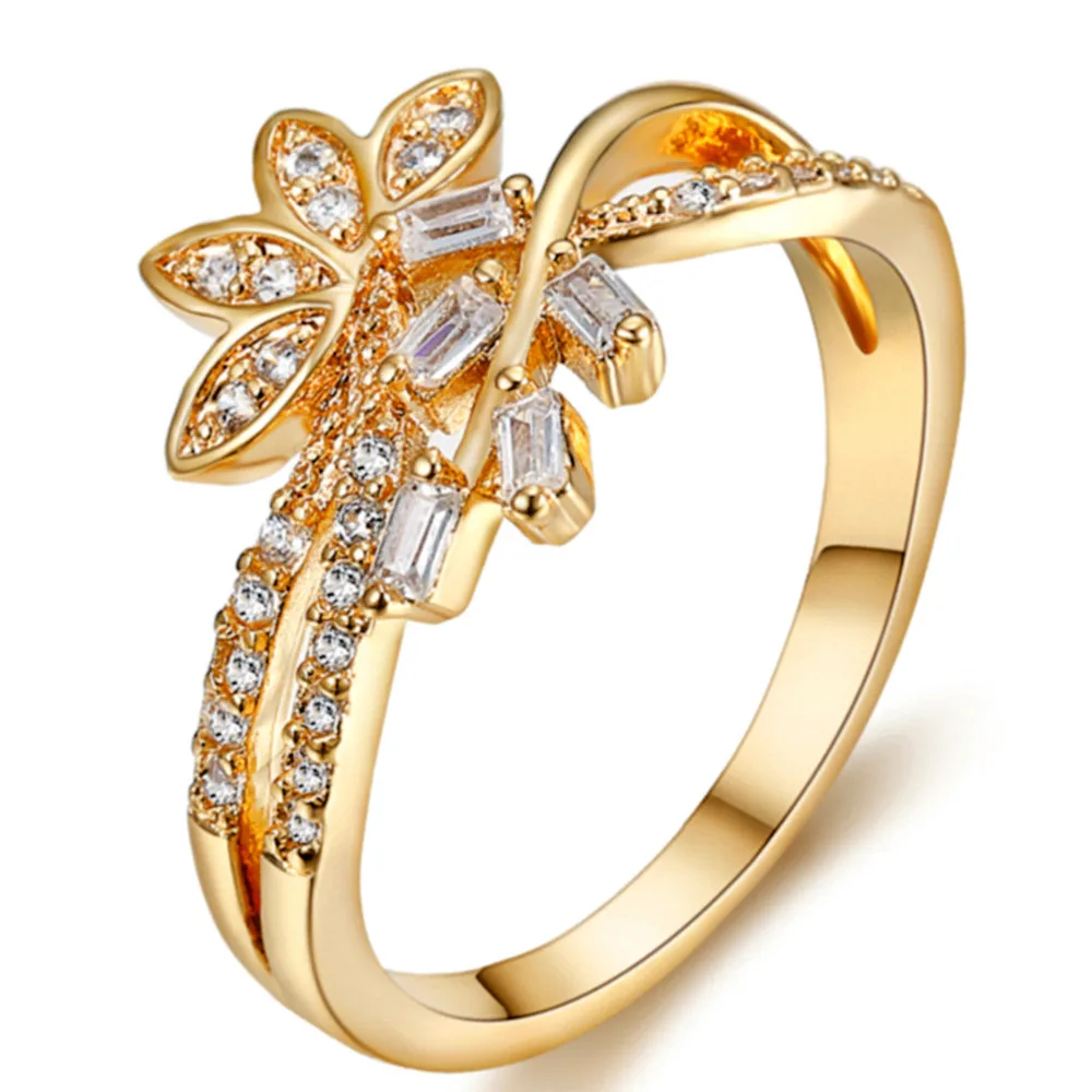 Фото Полный AAA циркон кольца с бриллиантами для женщин 18k золотой цвет модные