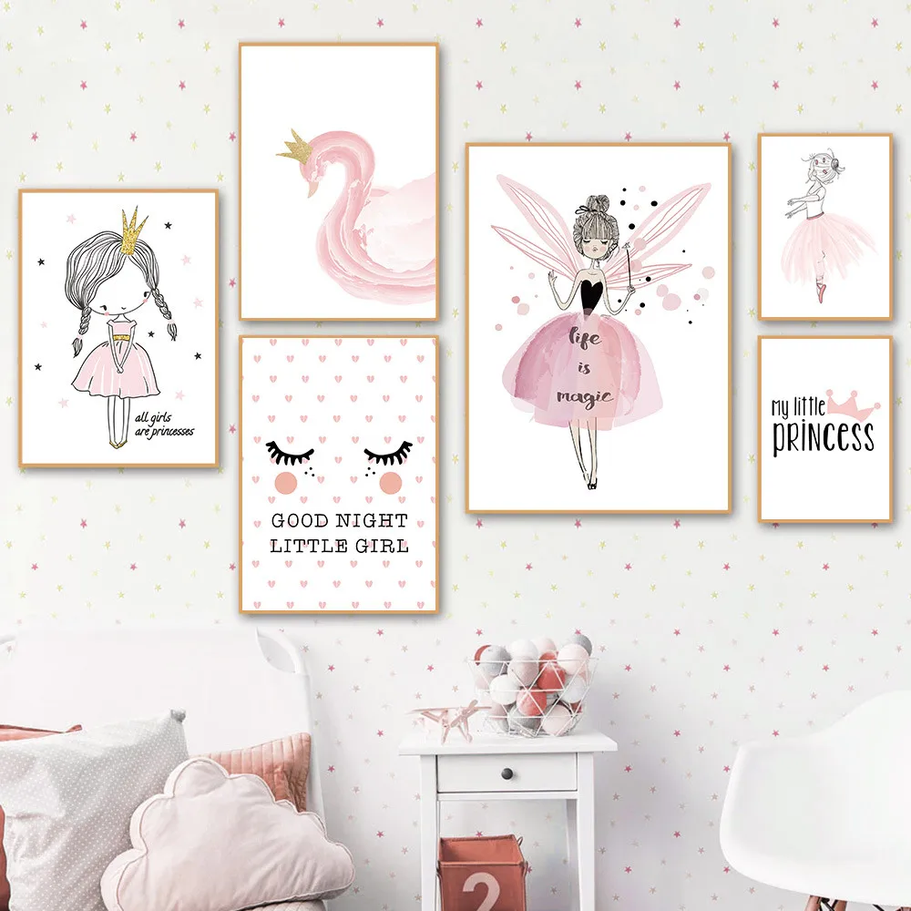 Скандинавский постер с розовым балериным Плакаты для девочек рисунок детской