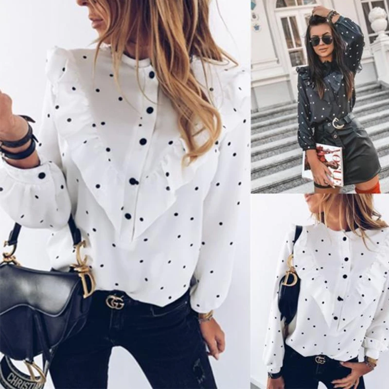 S-3XL Women Wave Point Printing Casual Tops Pullover Fashion Long Sleeve Ruffle Shirt Female Blouse
S-3XL Women Wave Point Printing Casual Tops Pullover Fashion Long Sleeve Ruffle Shirt Female Blouse