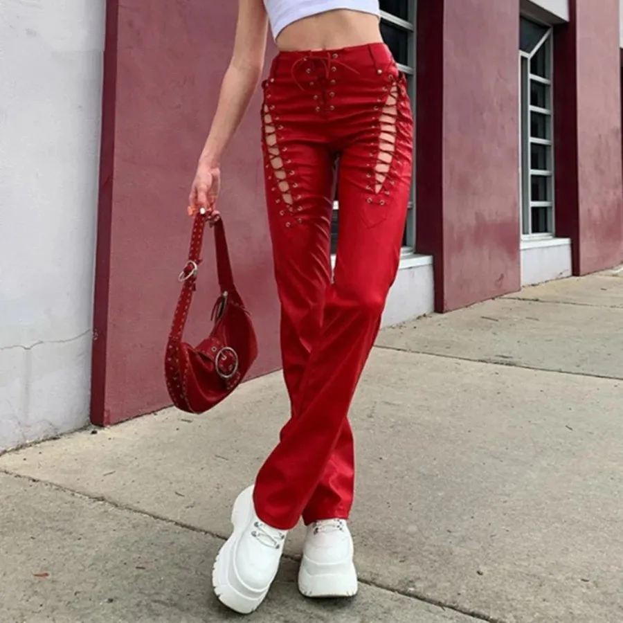 Hollow Out Bandage Hipster Straight Trousers Women 2021 Faux PU Leather Solid Fashion Street Style Pants Female Hot
Hollow Out Bandage Hipster Straight Trousers Women 2021 Faux PU Leather Solid Fashion Street Style Pants Female Hot