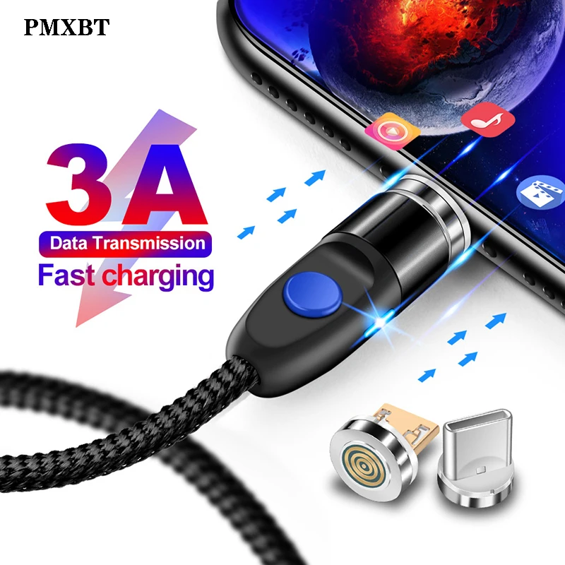 Магнитный зарядный кабель Micro USB Type C для iPhone X XR Oneplus 6T Samsung s9 мобильный телефон 1 м 3