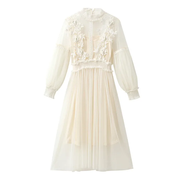 Women Lace Flower Lantern Sleeve Voile Long Dress Dress Gauze Female Retro Hook Princess Dress 2 Piece Set New Arrivals 
Women Lace Flower Lantern Sleeve Voile Long Dress Dress Gauze Female Retro Hook Princess Dress 2 Piece Set New Arrivals