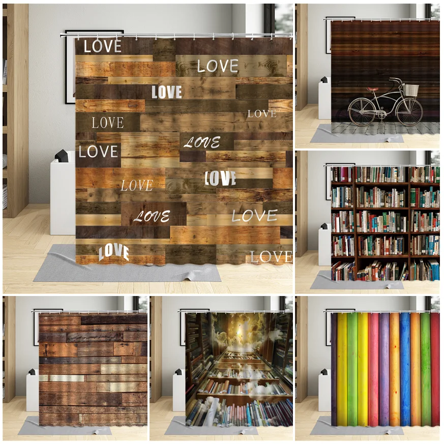 Brown Vintage Old Wooden Board Shower Curtain Library Book Colored Stripe Pattern Bathroom Polyester Cloth Hanging Curtain Sets
Brown Vintage Old Wooden Board Shower Curtain Library Book Colored Stripe Pattern Bathroom Polyester Cloth Hanging Curtain Sets
