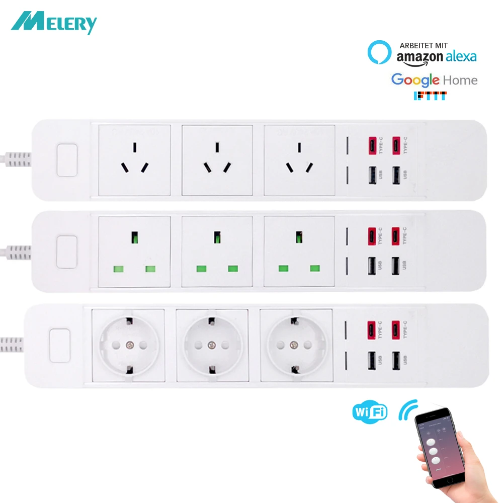 Wi Fi умная полоса питания Защита от перенапряжения розетка удлинитель с USB Type c