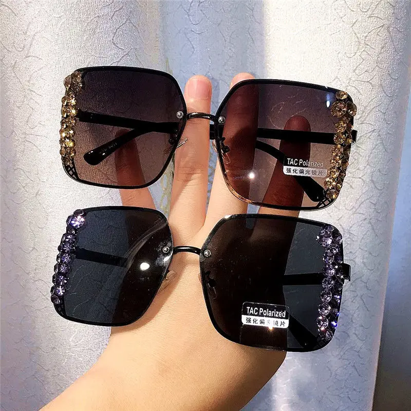 

New Polarizing Large Frame Inlaid With Diamond Fashion Women Sunglasses Anti Ultraviolet Round Face Square Sunscreen Driving