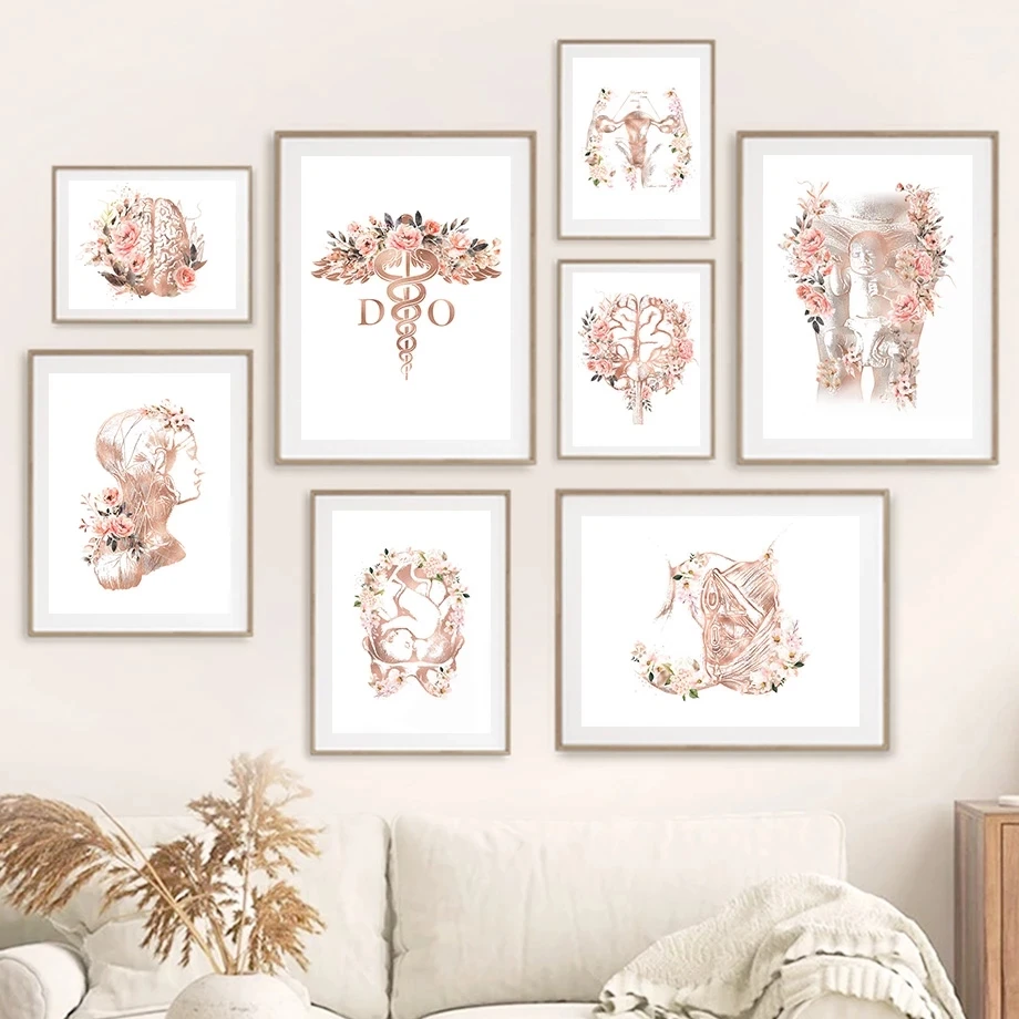 

Flower Anatomy Organ Skull Brain Lung Uterus Medicine Poster and Prints Wall Art Canvas Painting Wall Pictures Doctor Room Decor