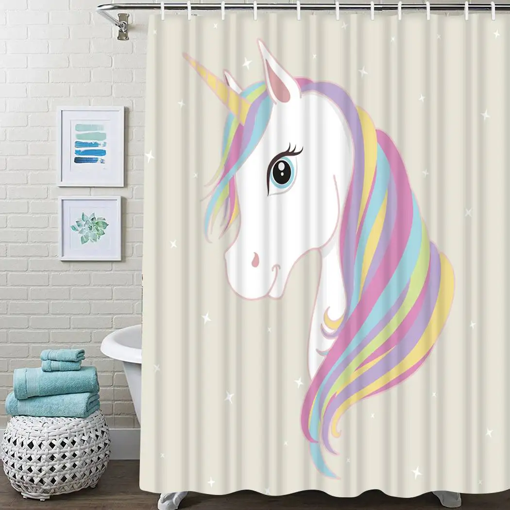 Unicorn Rainbow Shower Curtain Head Mane Horn Shower Curtain Waterproof Fabric For Bathroom Decor Shower Curtains Set With Hooks 
Unicorn Rainbow Shower Curtain Head Mane Horn Shower Curtain Waterproof Fabric For Bathroom Decor Shower Curtains Set With Hooks