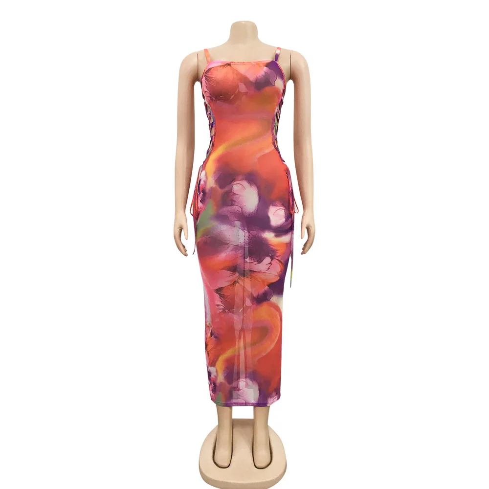 Sheer Mesh Floral Tie Dyeing Women Party Dress Sexy Side Lace Up Hollow Backless Slim Dress Spaghetti Strap See Through Vestidos
Sheer Mesh Floral Tie Dyeing Women Party Dress Sexy Side Lace Up Hollow Backless Slim Dress Spaghetti Strap See Through Vestidos