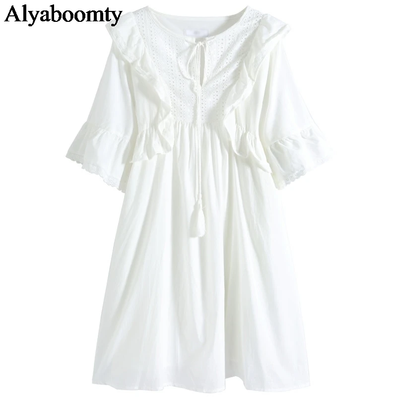 Preppy Style Summer Women Cute Dress Casual Loose Hollow Out White Princess Dress Flare Sleeve Cotton Tassel Sweet Girl's Dress
Preppy Style Summer Women Cute Dress Casual Loose Hollow Out White Princess Dress Flare Sleeve Cotton Tassel Sweet Girl's Dress