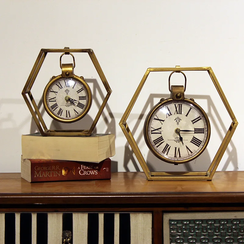American Style Retro Hexagonal Wall Clock Art Ornaments Roman Bell Nordic Metal Clock For Home living Room Decoration
American Style Retro Hexagonal Wall Clock Art Ornaments Roman Bell Nordic Metal Clock For Home living Room Decoration