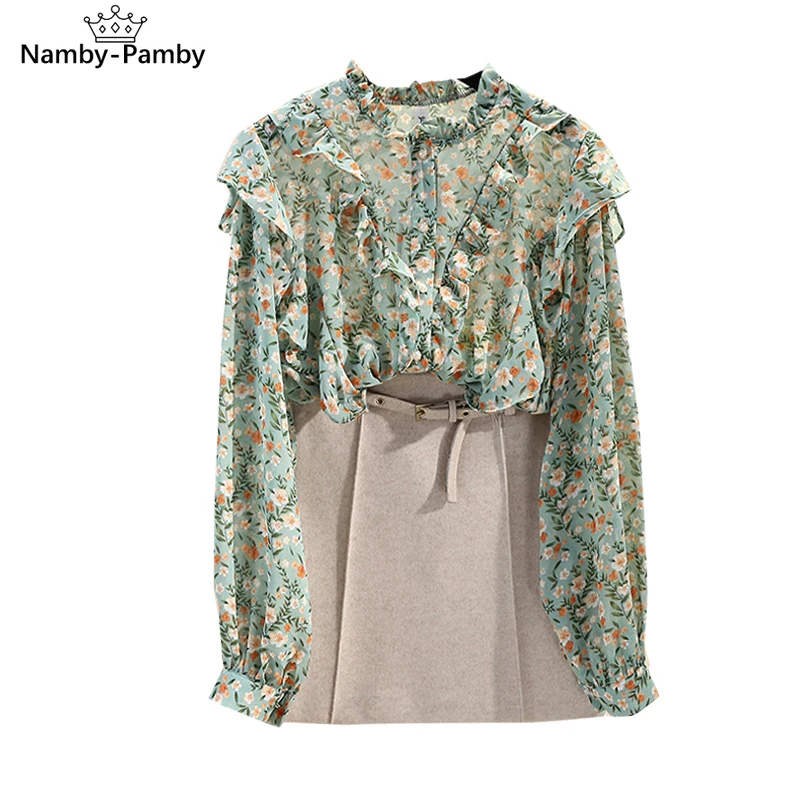 Spring Autumn Women's Chiffon Shirt Korean New Loose Sweet Long-sleeved Shirt Ruffled Floral Chiffon Shirt Tops Women GD432
Spring Autumn Women's Chiffon Shirt Korean New Loose Sweet Long-sleeved Shirt Ruffled Floral Chiffon Shirt Tops Women GD432
