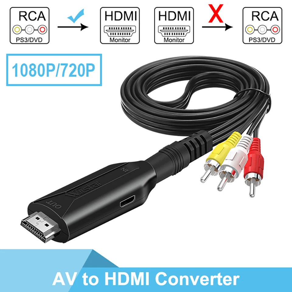 Преобразователь AV-HDMI 1080P 720P для ТВ-приставки компьютерного кабеля трехцветный RCA