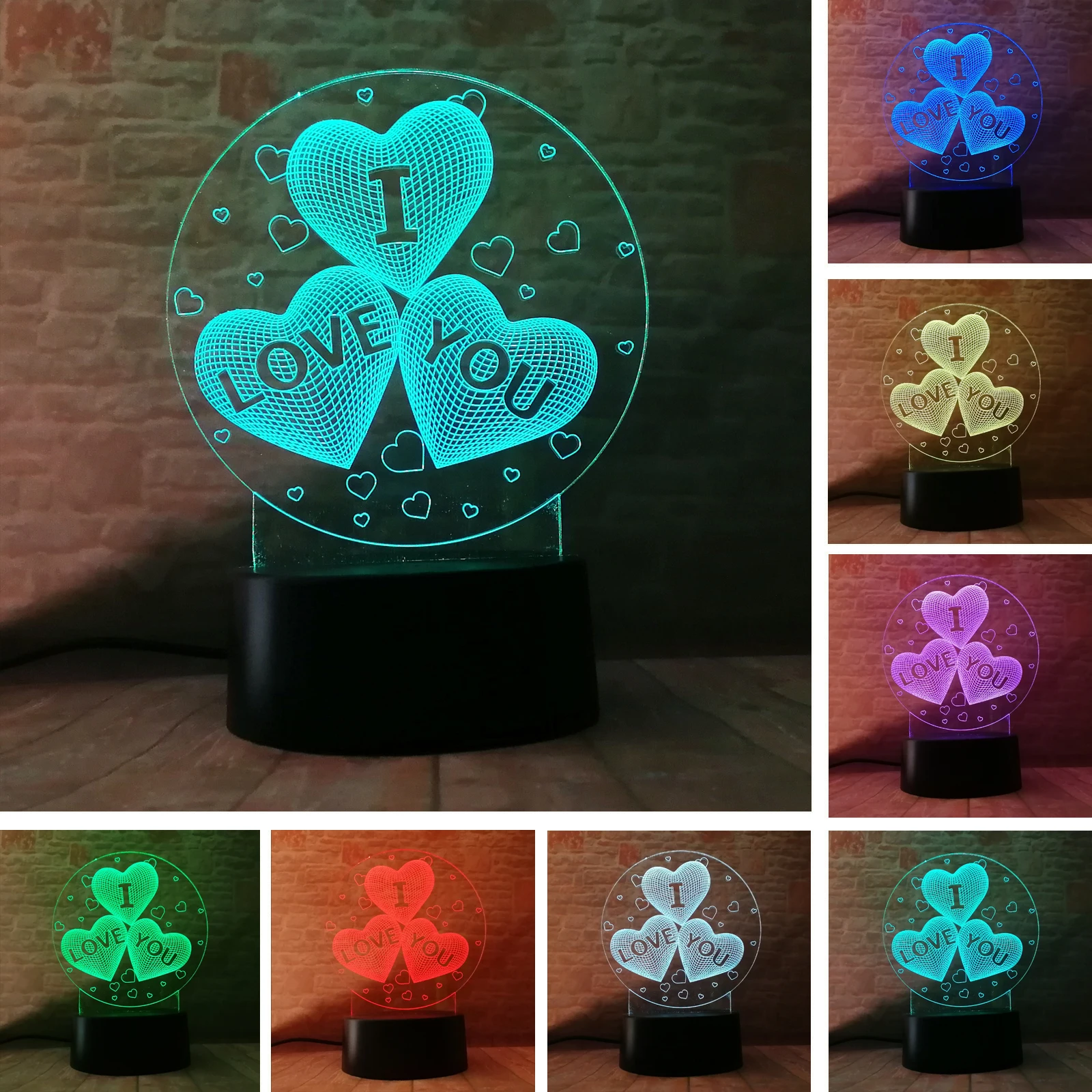 Подарок на день Святого Валентина I Love You Heart Balloons 3D светодиодный 7 цветов меняющий