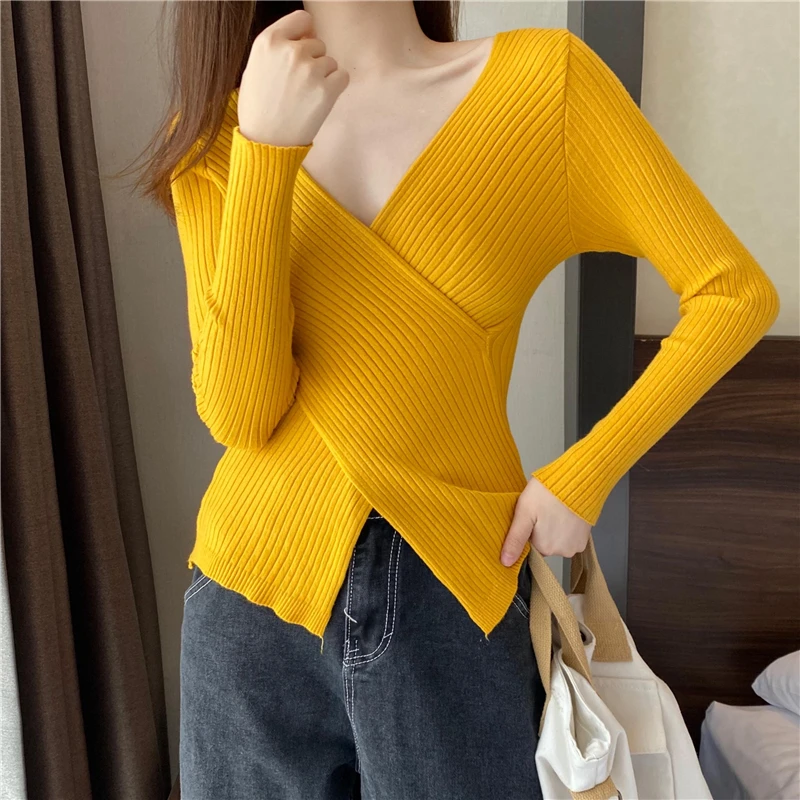 New Winter Sweater Women Sexy Cross V Neck Slim All-Match Retro Fashion Pullover Knitted Soft Warm Office Lady
New Winter Sweater Women Sexy Cross V Neck Slim All-Match Retro Fashion Pullover Knitted Soft Warm Office Lady