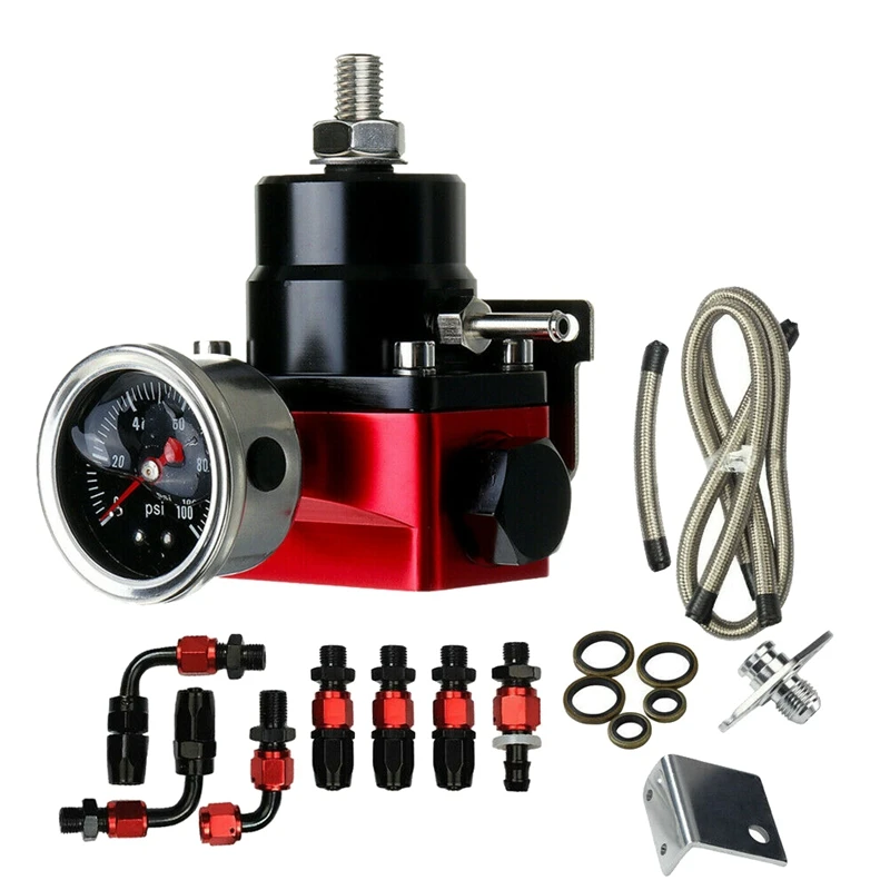 Black-Red Universal Adjustable Fuel Pressure Regulator Kit with Oil Gauge 0-100 Psi-6AN Fitting End
Black-Red Universal Adjustable Fuel Pressure Regulator Kit with Oil Gauge 0-100 Psi-6AN Fitting End