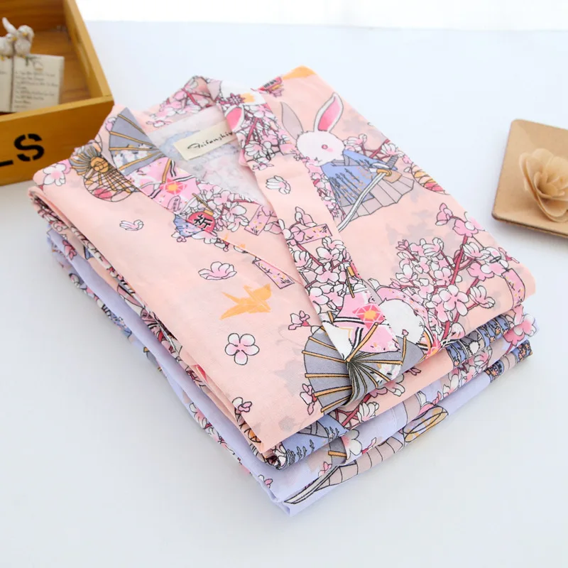 Japanese Cute Rabbit Kimono Traditional Pajamas Set Female Spring And Autumn Cotton Gauze Steamed Clothes Home Service Yukata
Japanese Cute Rabbit Kimono Traditional Pajamas Set Female Spring And Autumn Cotton Gauze Steamed Clothes Home Service Yukata