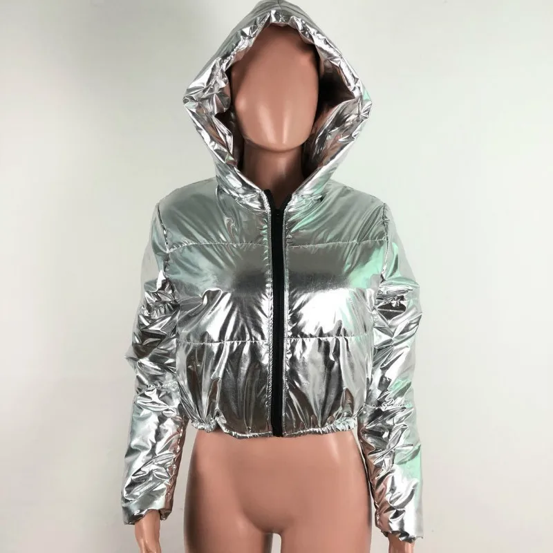 Bright Metallic Silver Color Glossy Hooded Bread Faux PU Jacket Down Quilted Cotton Bomber Coat Zipper Cardigan Streetwear Tops
Bright Metallic Silver Color Glossy Hooded Bread Faux PU Jacket Down Quilted Cotton Bomber Coat Zipper Cardigan Streetwear Tops