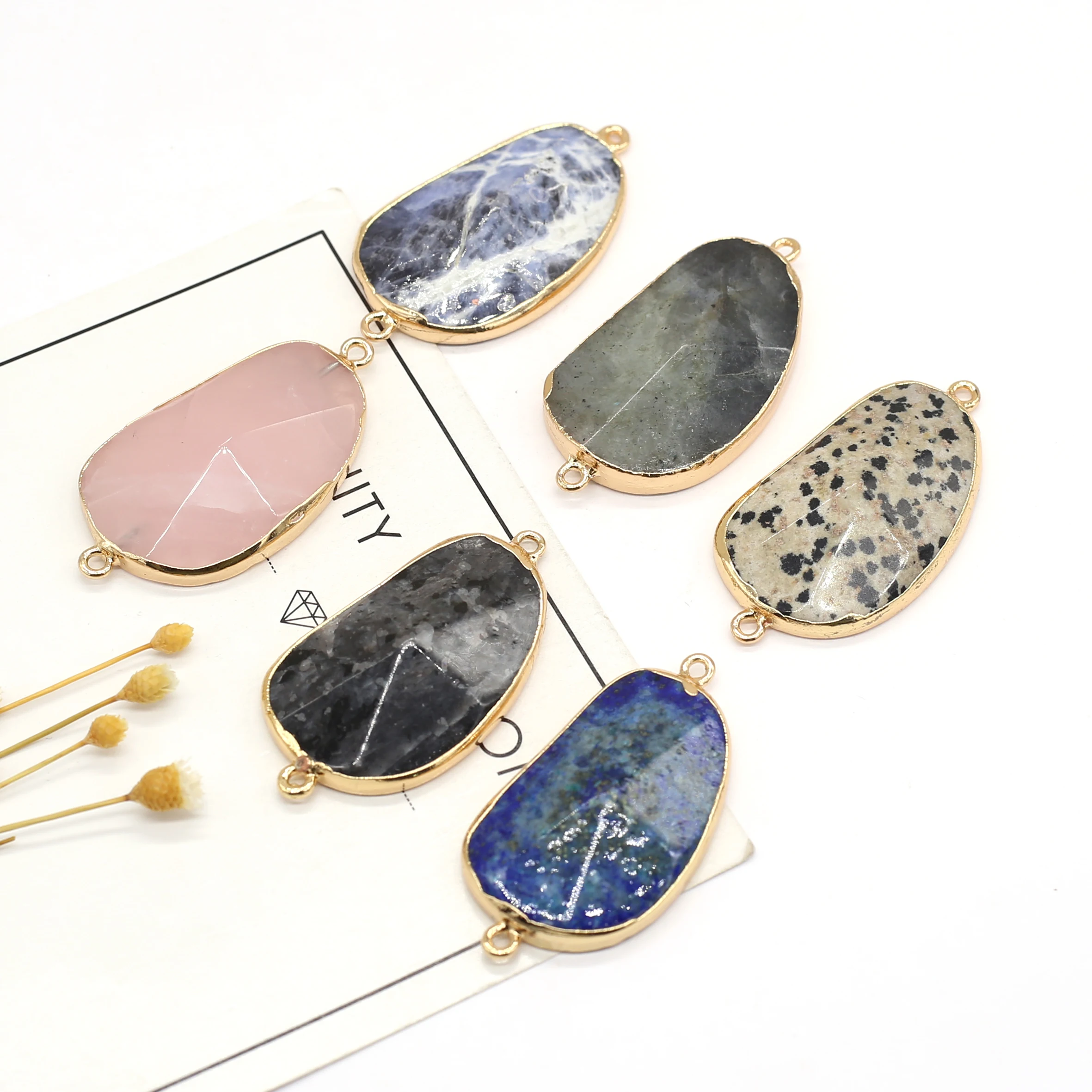 Natural Stone Pendant Oval Peak Faceted Two Hole Connector Exquisite Charms For Jewelry DIY Necklace Bracelet Accessories Making
Natural Stone Pendant Oval Peak Faceted Two Hole Connector Exquisite Charms For Jewelry DIY Necklace Bracelet Accessories Making