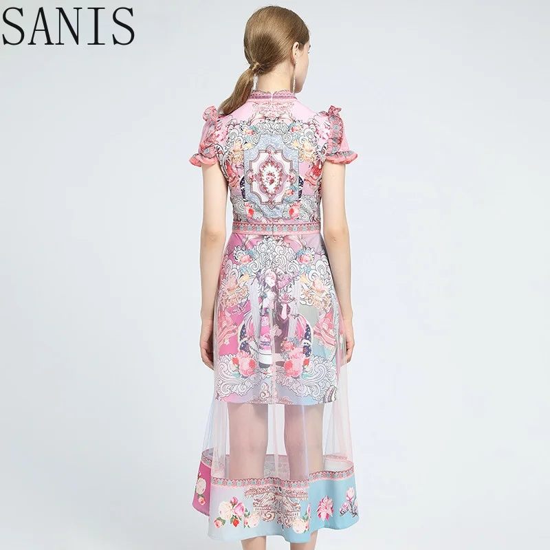 Sanis Fashion Designer dress Summer Women's Dress Short sleeve Print Ruffles Mesh Dresses
Sanis Fashion Designer dress Summer Women's Dress Short sleeve Print Ruffles Mesh Dresses