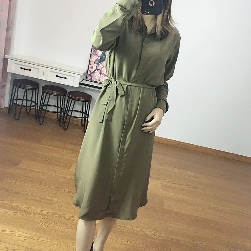 Women Summer Silk Dress Turn down Collar green shirt dress Vintage Natural silk dresses Elegant Dress Casual real silk dress
Women Summer Silk Dress Turn down Collar green shirt dress Vintage Natural silk dresses Elegant Dress Casual real silk dress