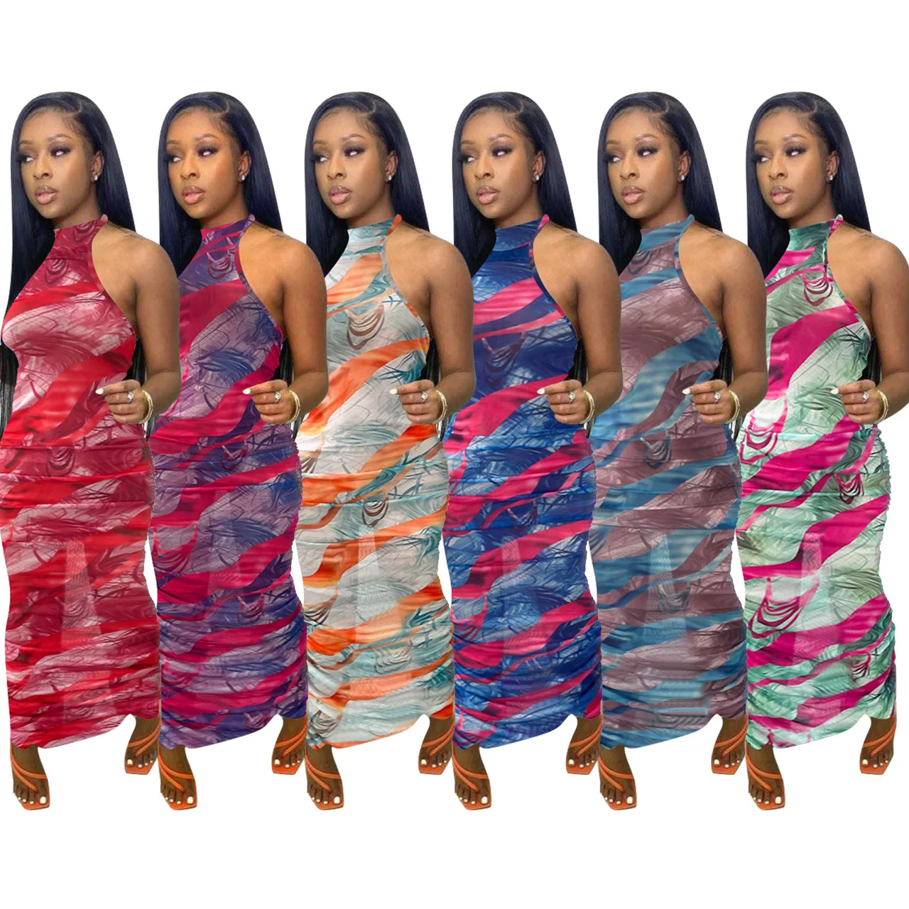 Elegant Sheer Mesh Print Ruched Long Women Summer Dress 2021 Sexy Halter Sleeveless See Through Bodycon Club Party Dress Robe
Elegant Sheer Mesh Print Ruched Long Women Summer Dress 2021 Sexy Halter Sleeveless See Through Bodycon Club Party Dress Robe