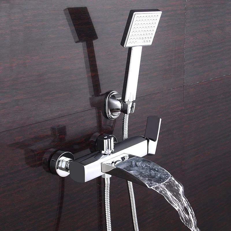 

Bathroom Shower Faucets Chrome Finish Waterfall Bathtub Shower Faucet Concealed Wall Mounted Mixer Tub Taps Basin Faucet