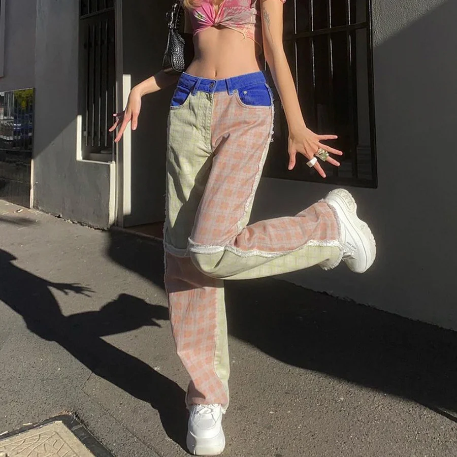 Wholesale Patchwork Vintage Plaid High Waist Jeans for Women Hip Hop Casual Jeans Trousers Straight Long Harajuku Pants New 2021
Wholesale Patchwork Vintage Plaid High Waist Jeans for Women Hip Hop Casual Jeans Trousers Straight Long Harajuku Pants New 2021