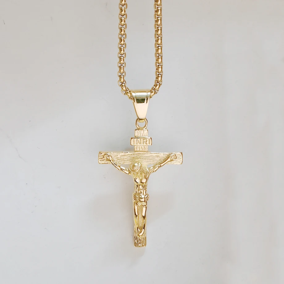 

Crucifix Male Gold Color INRI Jesus Cross Pendant Necklace For Men Women Gift Stainless Steel Christian Jewelry Dropshipping