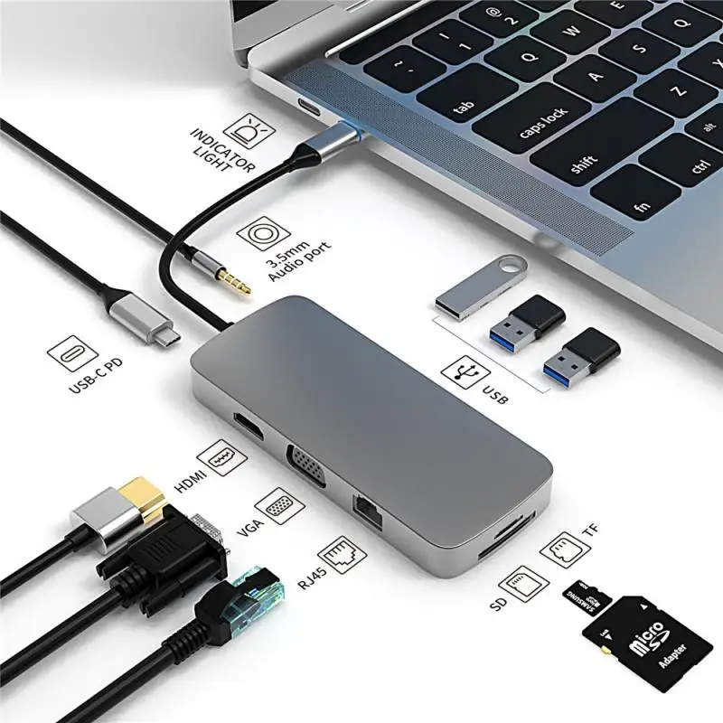 USB HUB Docking Station Type C Adapter USB 3.0 4K HDM-compatible VGA RJ45 10 In 1 Converter For Macbook Pro Hub Thunderbolt 3
USB HUB Docking Station Type C Adapter USB 3.0 4K HDM-compatible VGA RJ45 10 In 1 Converter For Macbook Pro Hub Thunderbolt 3