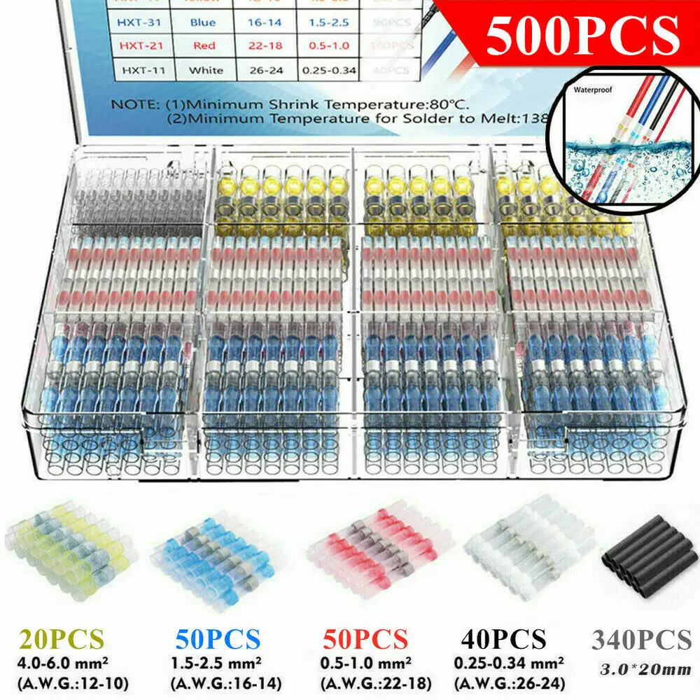 100/300/500pcs Wire Connectors Heat Shrink Solder Seal Sleeves Waterproof Electrical Cable Splice Tinned Electrical Terminal Tub
100/300/500pcs Wire Connectors Heat Shrink Solder Seal Sleeves Waterproof Electrical Cable Splice Tinned Electrical Terminal Tub